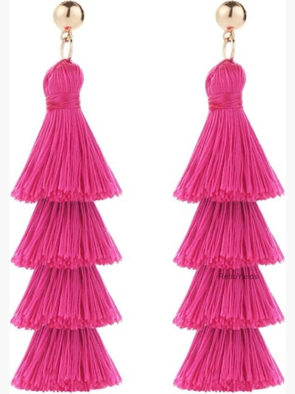 Tiered Thread Tassel Dangle Earrings Handcrafted 14K Gold Plated